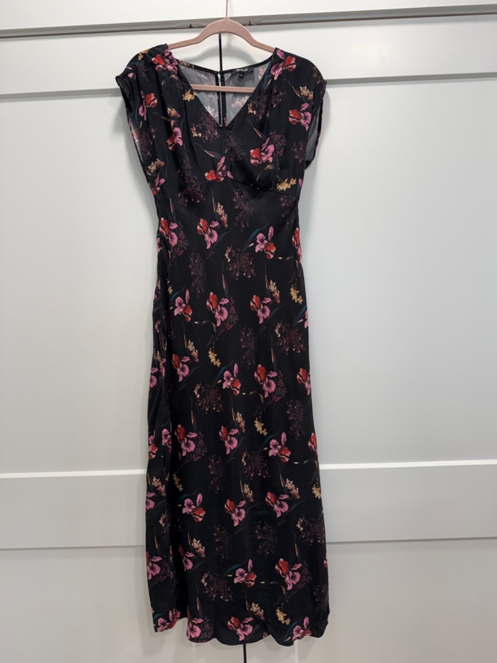 Madewell Black Floral V-Neck Midi Dress boho size 2 - Picture 2 of 13